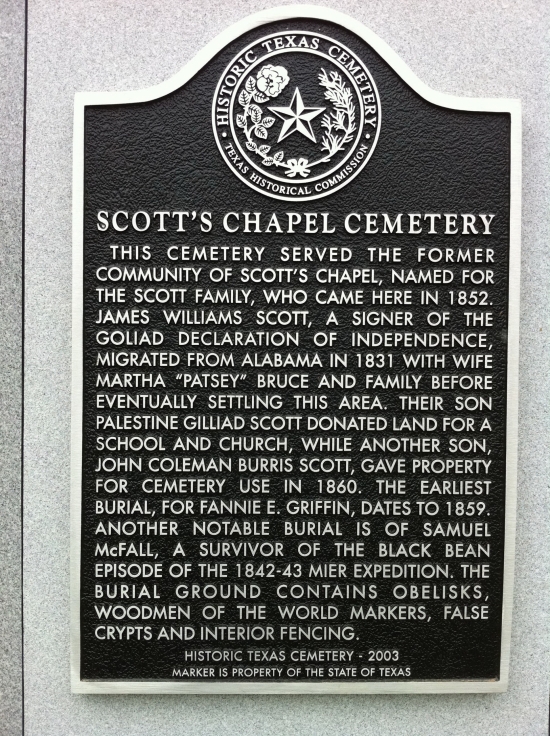Scott's Chapel Cemetery Historical Marker